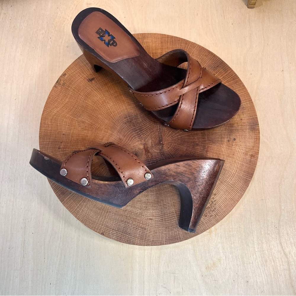 * NXP “Twiggy” Vintage Wooden Heel Sandals Brazil 90s Sculptural Heel – Size 6.5 - Picture 8 of 16
